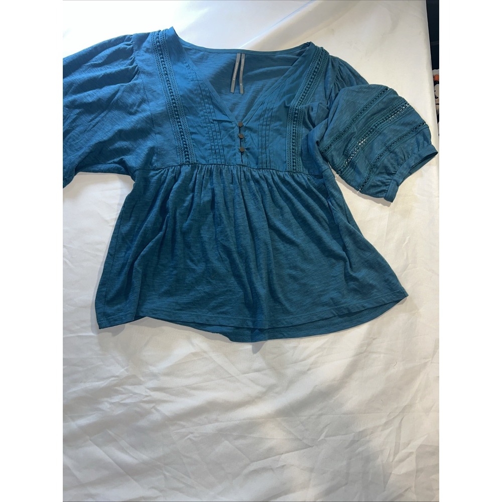 Anthropologie Blouse XSmall Deep V-Neck Baby Doll Cotton Blend Boho Hippy329
